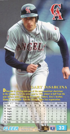 1994 Fleer Extra Bases #32 Gary DiSarcina Back