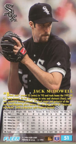 1994 Fleer Extra Bases #51 Jack McDowell Back