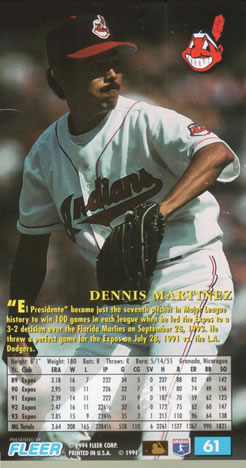 1994 Fleer Extra Bases #61 Dennis Martinez Back