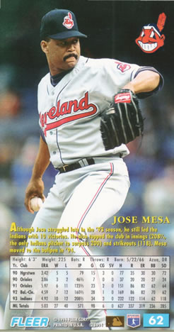 1994 Fleer Extra Bases #62 Jose Mesa Back