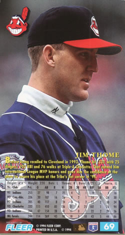 1994 Fleer Extra Bases #69 Jim Thome Back