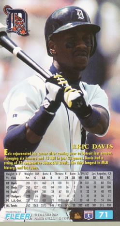 1994 Fleer Extra Bases #71 Eric Davis Back