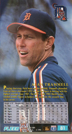 1994 Fleer Extra Bases #81 Alan Trammell Back