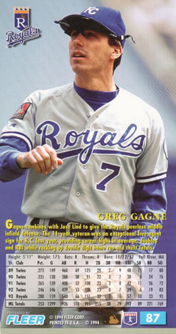1994 Fleer Extra Bases #87 Greg Gagne Back