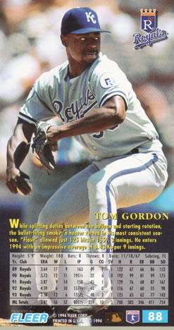 1994 Fleer Extra Bases #88 Tom Gordon Back