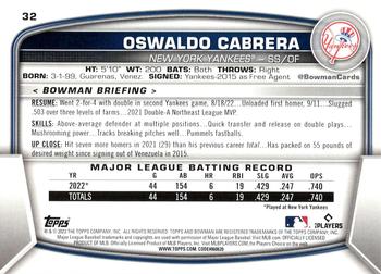 2023 Bowman #32 Oswaldo Cabrera Back