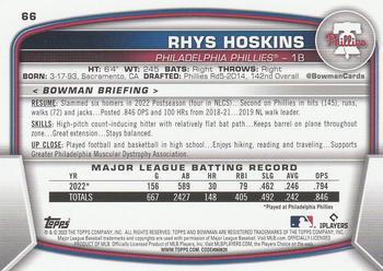 2023 Bowman #66 Rhys Hoskins Back