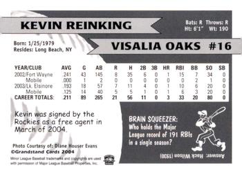 2004 Grandstand Visalia Oaks #NNO Kevin Reinking Back