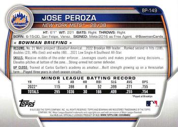 2023 Bowman - Prospects #BP-149 Jose Peroza Back