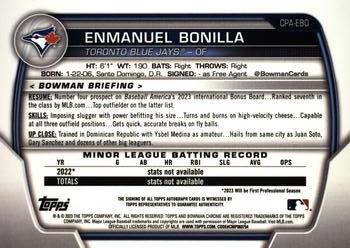 2023 Bowman - Chrome Prospect Autographs #CPA-EBO Enmanuel Bonilla Back