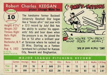 1955 Topps #10 Bob Keegan Back