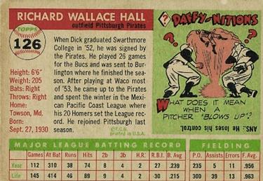 1955 Topps #126 Dick Hall Back