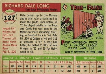 1955 Topps #127 Dale Long Back