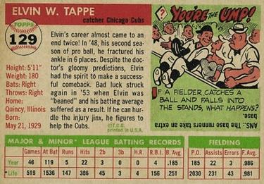 1955 Topps #129 Elvin Tappe Back