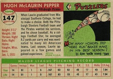 1955 Topps #147 Laurin Pepper Back