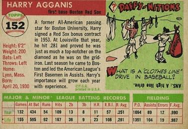 1955 Topps #152 Harry Agganis Back
