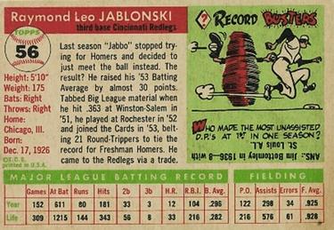 1955 Topps #56 Ray Jablonski Back