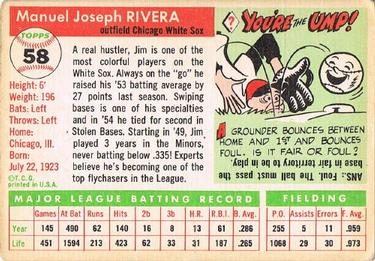 1955 Topps #58 Jim Rivera Back