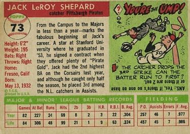 1955 Topps #73 Jack Shepard Back