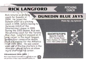 2004 Grandstand Dunedin Blue Jays #NNO Rick Langford Back