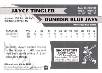 2004 Grandstand Dunedin Blue Jays #NNO Jayce Tingler Back