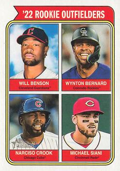 2023 Topps Heritage #494 '22 Rookie Outfielders (Will Benson / Wynton Bernard / Narciso Crook / Michael Siani) Front