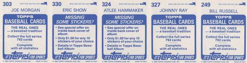 1983 Topps Stickers - Test Strips #NNO Bill Russell / Johnny Ray / Atlee Hammaker / Eric Show / Joe Morgan Back