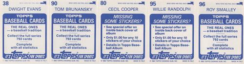 1983 Topps Stickers - Test Strips #NNO Roy Smalley / Willie Randolph / Cecil Cooper / Tom Brunansky / Dwight Evans Back