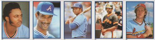 1983 Topps Stickers - Test Strips #NNO Lonnie Smith / Claudell Washington / Chris Chambliss / Ruppert Jones / Tom Herr Front