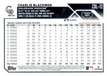 2023 Topps Colorado Rockies #COL-12 Charlie Blackmon Back