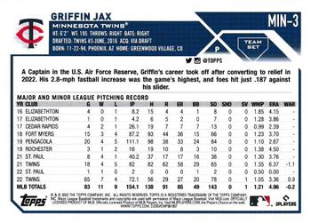2023 Topps Minnesota Twins #MIN-3 Griffin Jax Back