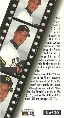 1994 Fleer Extra Bases - Second Year Stars #5 Steve Cooke Back