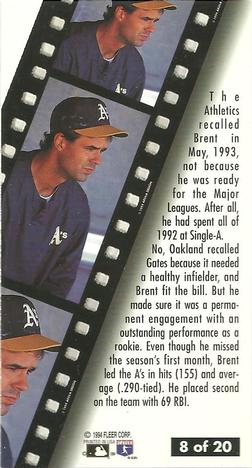 1994 Fleer Extra Bases - Second Year Stars #8 Brent Gates Back