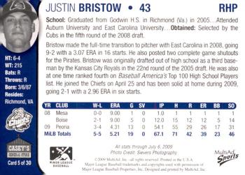 2009 MultiAd Peoria Chiefs SGA #5 Justin Bristow Back