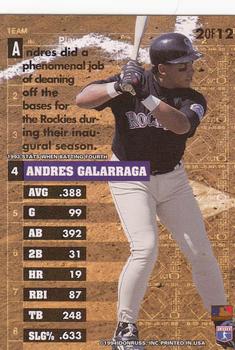 1994 Leaf - Clean-Up Crew #2 Andres Galarraga Back