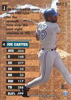 1994 Leaf - Clean-Up Crew #8 Joe Carter Back