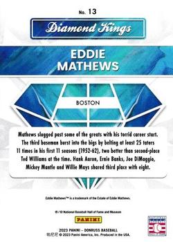 2023 Donruss - Holo Blue #13 Eddie Mathews Back