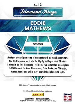 2023 Donruss - Holo Carolina Blue #13 Eddie Mathews Back