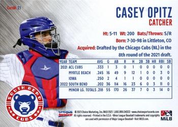 2023 Choice South Bend Cubs #21 Casey Opitz Back