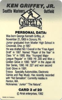 1992 Alrak Enterprises Griffey's Golden Moments (Unlicensed) #3 Ken Griffey Jr. Back