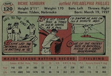 1956 Topps #120 Richie Ashburn Back