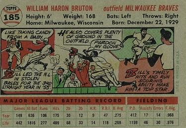 1956 Topps #185 Bill Bruton Back