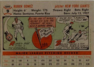 1956 Topps #9 Ruben Gomez Back