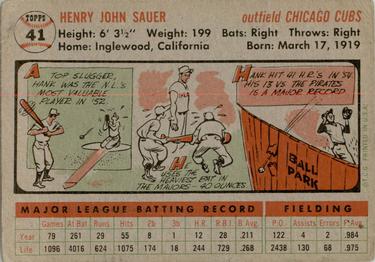 1956 Topps #41 Hank Sauer Back