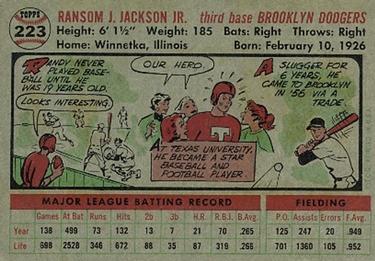 1956 Topps #223 Randy Jackson Back