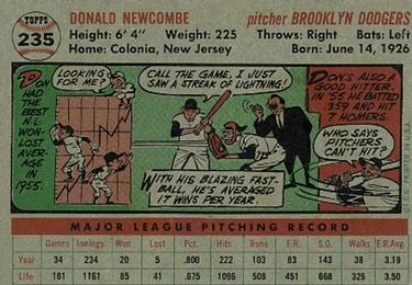 1956 Topps #235 Don Newcombe Back