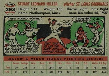 1956 Topps #293 Stu Miller Back