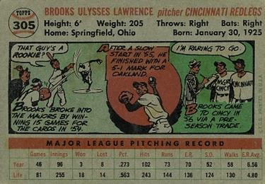 1956 Topps #305 Brooks Lawrence Back