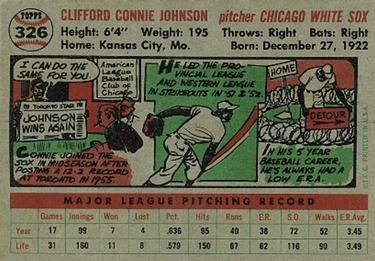 1956 Topps #326 Connie Johnson Back