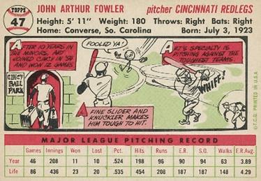 1956 Topps #47 Art Fowler Back